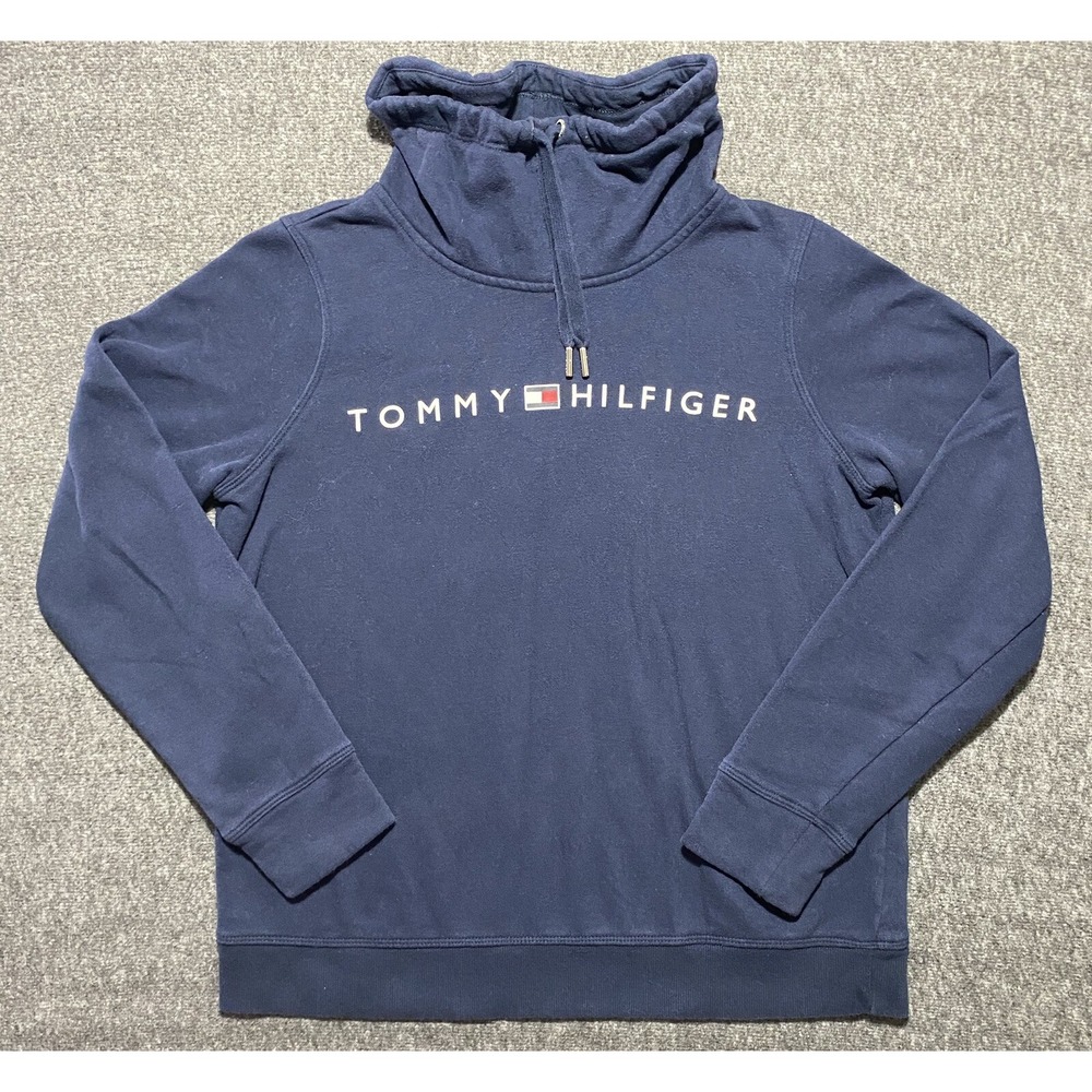 Tommy Hilfiger Sweater Womens S/P Blue Sport Funnel Neck Drawstring
